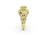 Yellow gold Fancy Yellow Cushion Cut Diamond Halo Ring with Split Shank and Bezel Accents and Four-Prong Setting_2