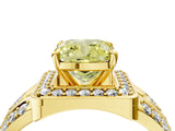 Yellow gold Fancy Yellow Cushion Cut Diamond Halo Ring with Split Shank and Bezel Accents and Four-Prong Setting_4
