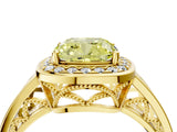 Yellow gold Fancy Yellow Cushion Cut Diamond Halo Ring with Split Shank and Bezel Accents and Prong Setting_4