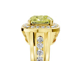 Yellow gold Fancy Yellow Cushion Cut Diamond Halo Ring with Split Shank and Bezel Accents and Prong Setting_5