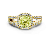 Yellow gold Fancy Yellow Cushion Cut Diamond Halo Split Shank Engagement Ring_39