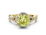 Yellow gold Fancy Yellow Cushion Cut Diamond  Halo Twist Band Solitaire Prong Setting Ring_24