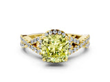 Yellow gold Fancy Yellow Cushion Cut Diamond  Halo Twist Band Solitaire Prong Setting Ring_42