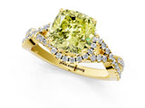 Yellow gold Fancy Yellow Cushion Cut Diamond  Halo Twist Band Solitaire Prong Setting Ring_43