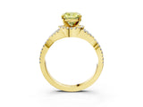 Yellow gold Fancy Yellow Cushion Cut Diamond  Halo Twist Band Solitaire Prong Setting Ring_45