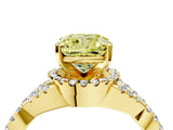 Yellow gold Fancy Yellow Cushion Cut Diamond  Halo Twist Band Solitaire Prong Setting Ring_46