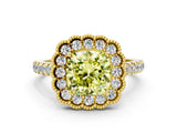 Yellow gold Fancy Yellow Cushion  Cut Diamond Milgrain Floral Halo Engagement Ring with Pavé Band_15