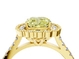 Yellow gold Fancy Yellow Cushion  Cut Diamond Milgrain Floral Halo Engagement Ring with Pavé Band_19