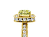 Yellow gold Fancy Yellow Cushion Cut Diamond Milgrain Halo Engagement Ring with Round Pavé Band and Prong Setting_17