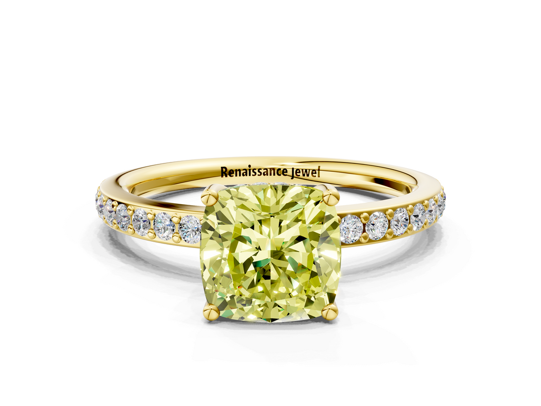 Yellow gold Fancy Yellow Cushion  Cut Diamond Pavé Band Ring with Four-Prong Setting_40