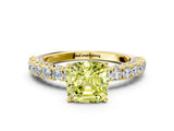 Yellow gold Fancy Yellow Cushion Cut Diamond Pavé Band Solitaire Ring with Prong Setting_64