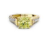 Yellow gold Fancy Yellow Cushion  Cut Diamond Pavé Band Solitaire with Four-Prong Setting_15