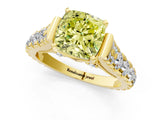 Yellow gold Fancy Yellow Cushion  Cut Diamond Pavé Band Solitaire with Four-Prong Setting_16