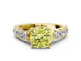 Yellow gold Fancy Yellow Cushion  Cut Diamond Pavé Band Solitaire with Four-Prong Setting_3