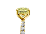 Yellow gold Fancy Yellow Cushion  Cut Diamond Pavé Band Solitaire with Four-Prong Setting_8