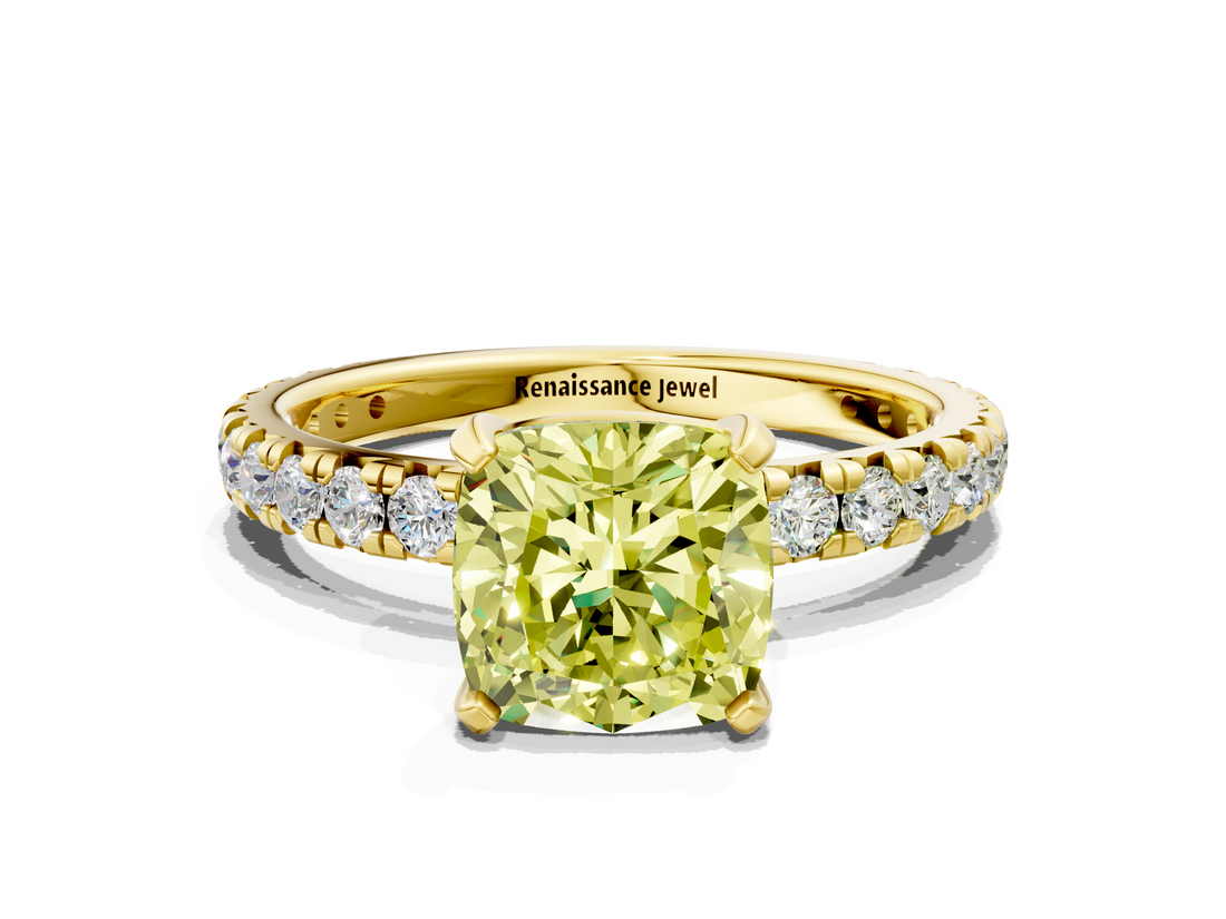Yellow gold Fancy Yellow Cushion  Cut Diamond Pavé Band with Four-Prong Setting_20