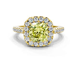 Yellow gold Fancy Yellow Cushion Cut Diamond Pavé Halo Ring with Four-Prong Setting_36