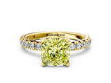 Yellow gold Fancy Yellow Cushion Cut Diamond Pavé Solitaire Ring with Round Band and Prong Setting_12