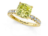 Yellow gold Fancy Yellow Cushion Cut Diamond Pavé Solitaire Ring with Round Band and Prong Setting_13