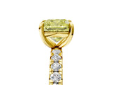Yellow gold Fancy Yellow Cushion Cut Diamond Pavé Solitaire Ring with Round Band and Prong Setting_17