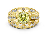 Yellow gold Fancy Yellow Cushion Cut Diamond Pave Art Deco Split Shank Ring with Four-Prong Setting
