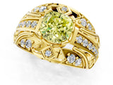 Yellow gold Fancy Yellow Cushion Cut Diamond Pave Art Deco Split Shank Ring with Four-Prong Setting_1