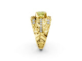 Yellow gold Fancy Yellow Cushion Cut Diamond Pave Art Deco Split Shank Ring with Four-Prong Setting_2