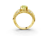 Yellow gold Fancy Yellow Cushion Cut Diamond Pave Art Deco Split Shank Ring with Four-Prong Setting_3