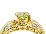 Yellow gold Fancy Yellow Cushion Cut Diamond Pave Art Deco Split Shank Ring with Four-Prong Setting_4