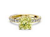 Yellow gold Fancy Yellow Cushion Cut Diamond Pave Band Solitaire Ring with Four-Prong Setting_58