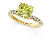 Yellow gold Fancy Yellow Cushion Cut Diamond Pave Band Solitaire Ring with Four-Prong Setting_59