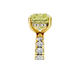 Yellow gold Fancy Yellow Cushion Cut Diamond Pave Band Solitaire Ring with Four-Prong Setting_63