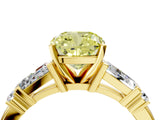 Yellow gold Fancy Yellow Cushion  Cut Diamond Ring with Baguette Side Stones, Channel Set Band, and Four-Prong Setting_28