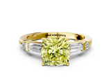 Yellow gold Fancy Yellow Cushion  Cut Diamond Ring with Baguette Side Stones, Channel Set Band, and Four-Prong Setting_3