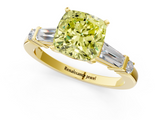 Yellow gold Fancy Yellow Cushion  Cut Diamond Ring with Baguette Side Stones, Channel Set Band, and Four-Prong Setting_4