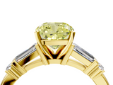 Yellow gold Fancy Yellow Cushion  Cut Diamond Ring with Baguette Side Stones, Channel Set Band, and Four-Prong Setting_7