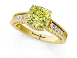 Yellow gold Fancy Yellow Cushion Cut Diamond Ring with Milgrain Pavé Band and Four-Prong Setting_26