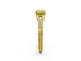 Yellow gold Fancy Yellow Cushion Cut Diamond Ring with Milgrain Pavé Band and Four-Prong Setting_27
