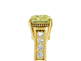 Yellow gold Fancy Yellow Cushion Cut Diamond Ring with Milgrain Pavé Band and Four-Prong Setting_30