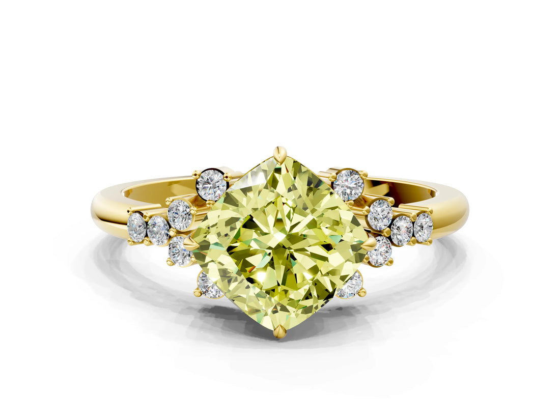 Yellow gold Fancy Yellow Cushion Cut Diamond Ring with Side Stones and Four-Prong Setting_78