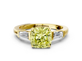 Yellow gold Fancy Yellow Cushion  Cut Diamond Ring with Tapered Baguette Side Stones in Four-Prong Setting_3