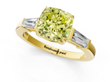 Yellow gold Fancy Yellow Cushion  Cut Diamond Ring with Tapered Baguette Side Stones in Four-Prong Setting_4