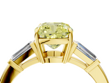 Yellow gold Fancy Yellow Cushion  Cut Diamond Ring with Tapered Baguette Side Stones in Four-Prong Setting_7