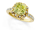 Yellow gold Fancy Yellow Cushion Cut Diamond Scalloped Halo Engagement Ring with Round Shared Prong Band_13