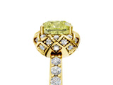 Yellow gold Fancy Yellow Cushion Cut Diamond Scalloped Halo Engagement Ring with Round Shared Prong Band_17