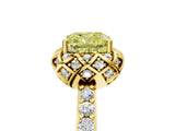 Yellow gold Fancy Yellow Cushion Cut Diamond Scalloped Halo Engagement Ring with Round Shared Prong Band_29