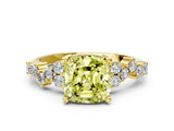 Yellow gold Fancy Yellow Cushion Cut Diamond Scattered Round Accent Ring with Prong Setting_12
