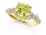 Yellow gold Fancy Yellow Cushion Cut Diamond Scattered Round Accent Ring with Prong Setting_13