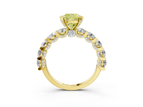 Yellow gold Fancy Yellow Cushion Cut Diamond Side Stone Engagement Ring with Four-Prong Setting_27