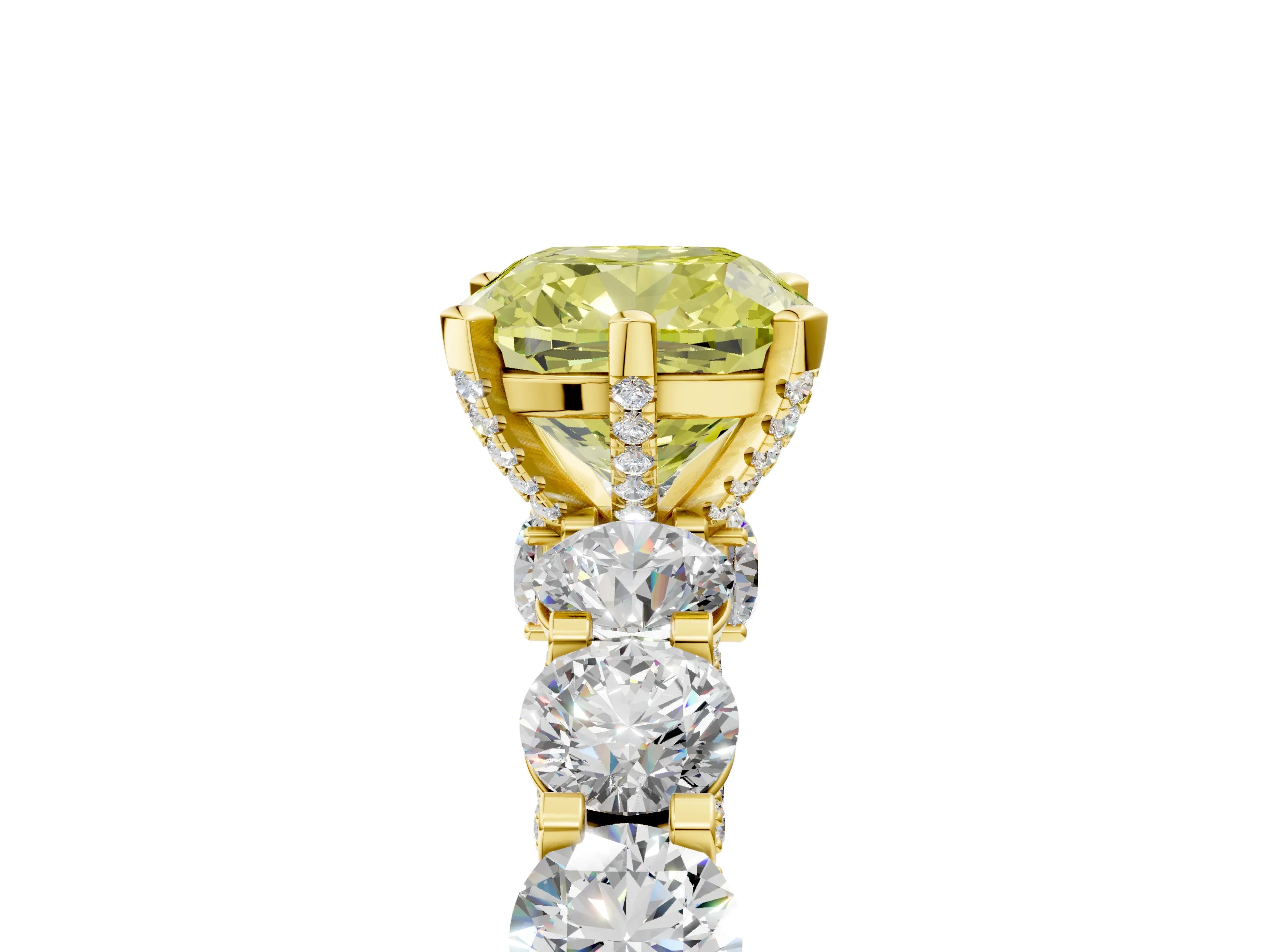Yellow gold Fancy Yellow Cushion Cut Diamond Side Stone Engagement Ring with Four-Prong Setting_29
